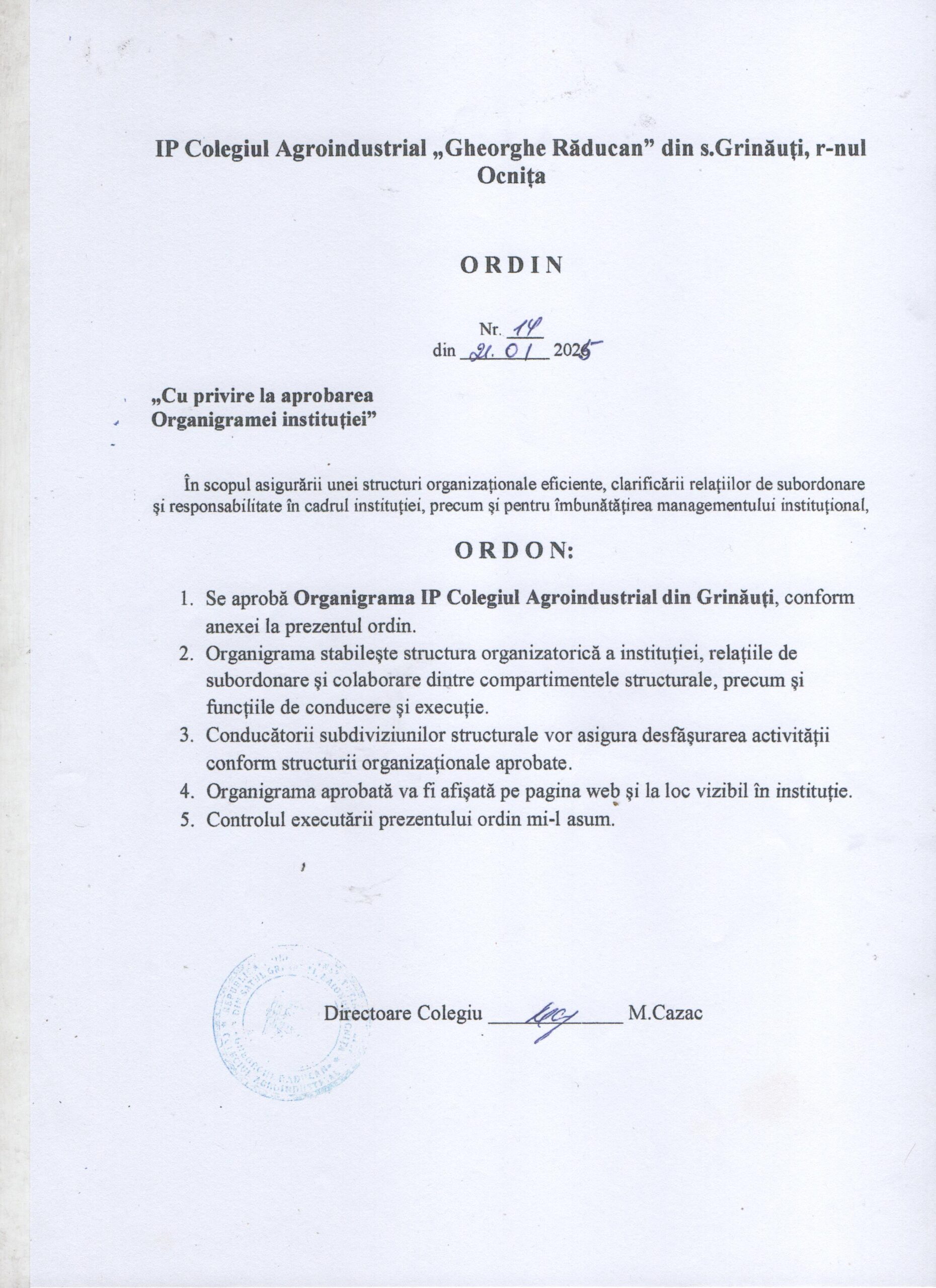 Organigrama instituției 1